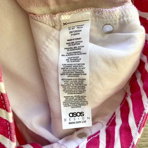 Asos Pink Striped Bermuda Denim Shorts Cotton Blend - Picture 7 of 7